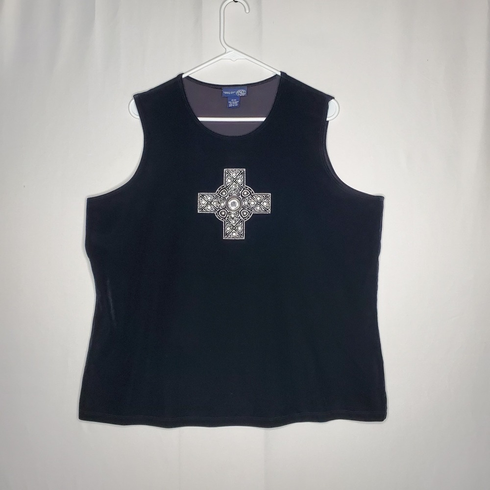 Venezia Vtg Velvet Sequin Beaded Tank Top Women 18/20 2X Black Witchy Whimsigoth